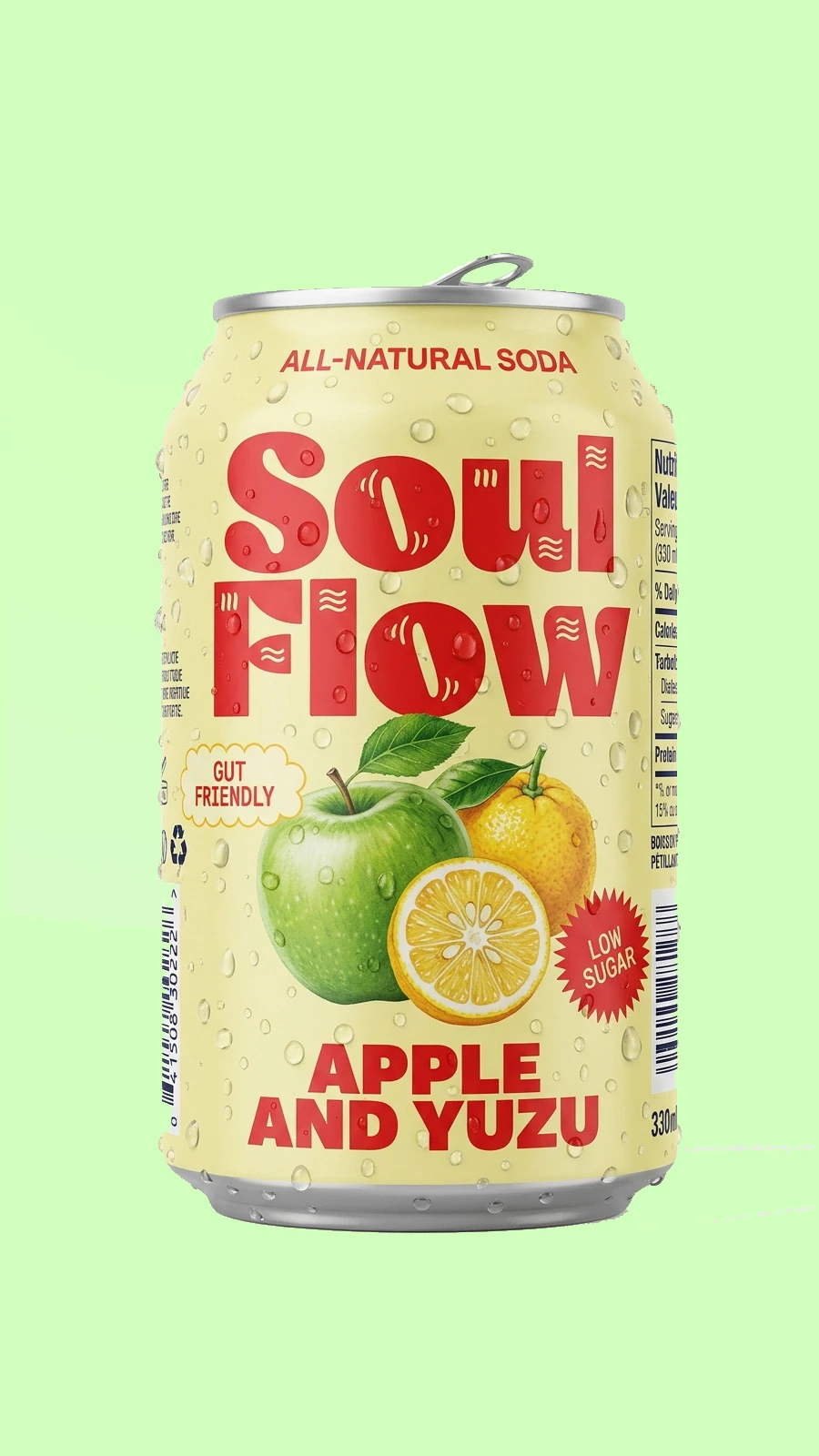 Soul Flow Apple and Yuzu can on a green background